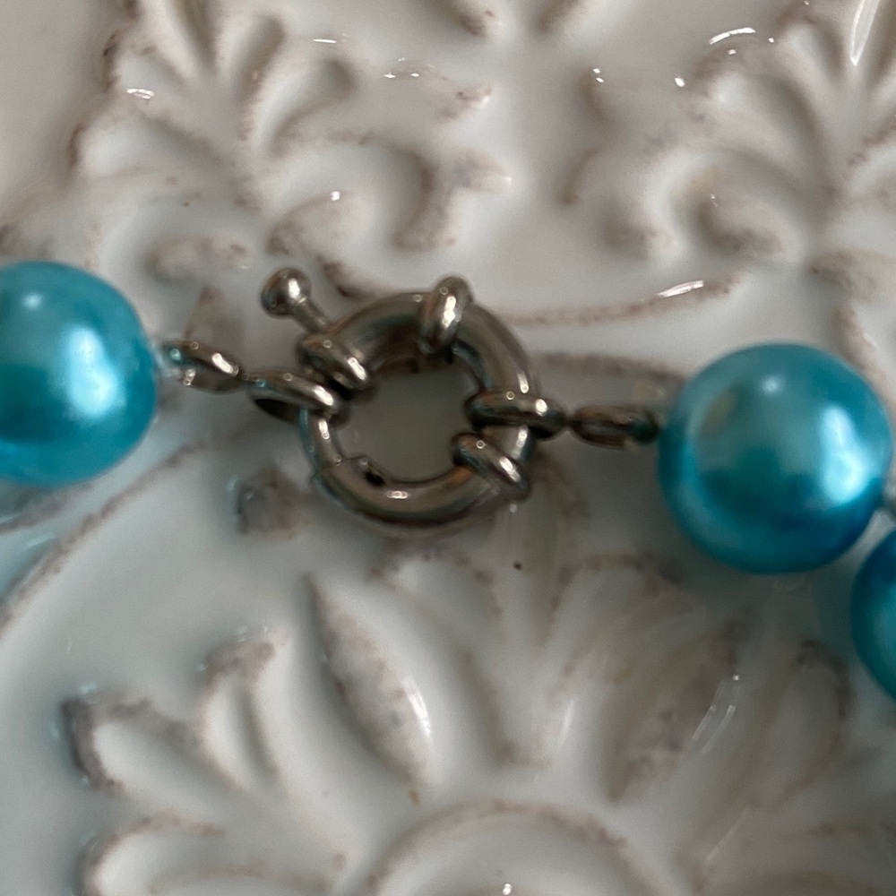Tiffany Blue Teal Freshwater Cultured Pearl Necklace & Bracelet Set - Picture 15 of 16